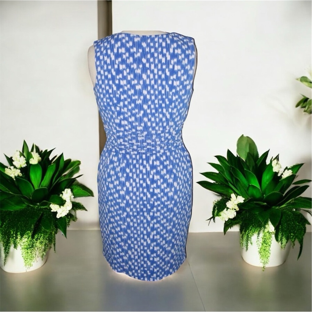 Ann Taylor Blue and White Sleeveless Wrap Midi Dress